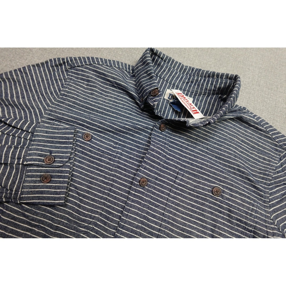 Duluth Trading Free Swingin Flannel Shirt Mens Large Blue Slim Striped Button Up